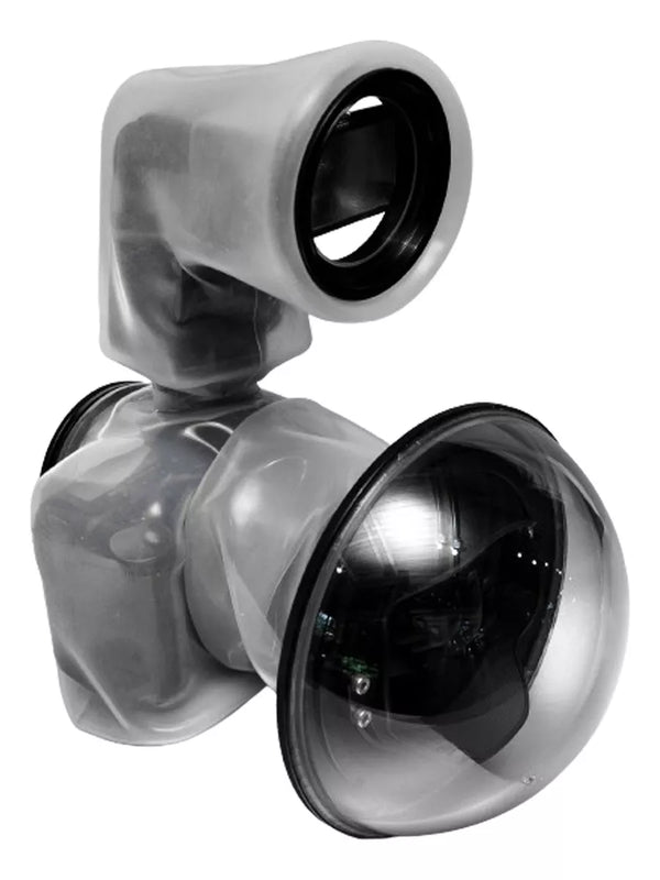 The Outex Flash Add-on Kit is a grey and black outdoor camera with a dome lens cover, rectangular mount, and waterproof case.