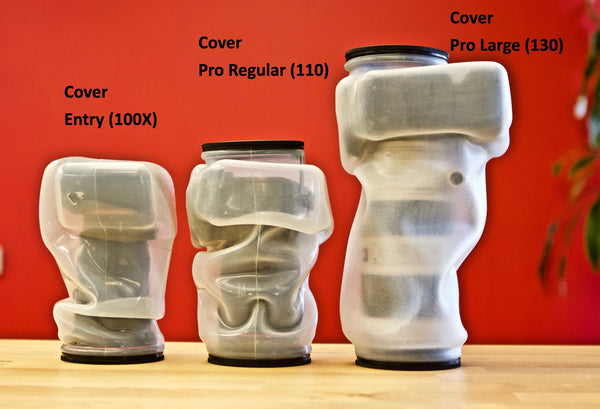 Outex Camera Pro Kit features three lenses—Entry 100X, Pro Regular 110, and Pro Large 130—in translucent housings against a red background.