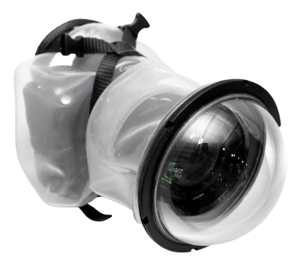 The Outex Camera Pro Kit is a waterproof camera housing with a dome lens cover and adjustable straps for pro underwater photography.