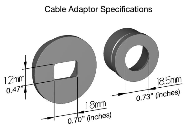 Two gray Outex Accessories Miscellaneous adaptors with labeled dimensions, shown with a measuring diagram—ideal as cable or tripod adaptors.