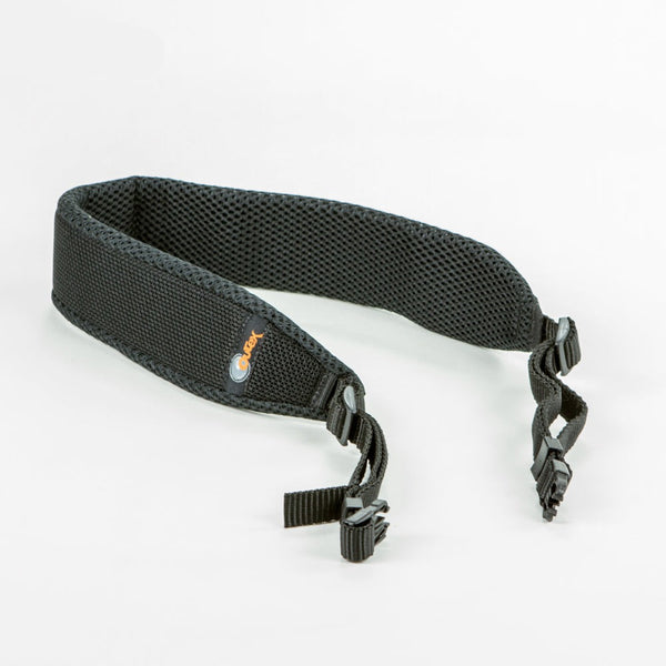 Black neck strap on a white background