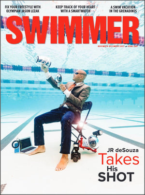 SWIMMER Magazine cover featuring Outex co-founder and Olympic swimmer JR deSouza
