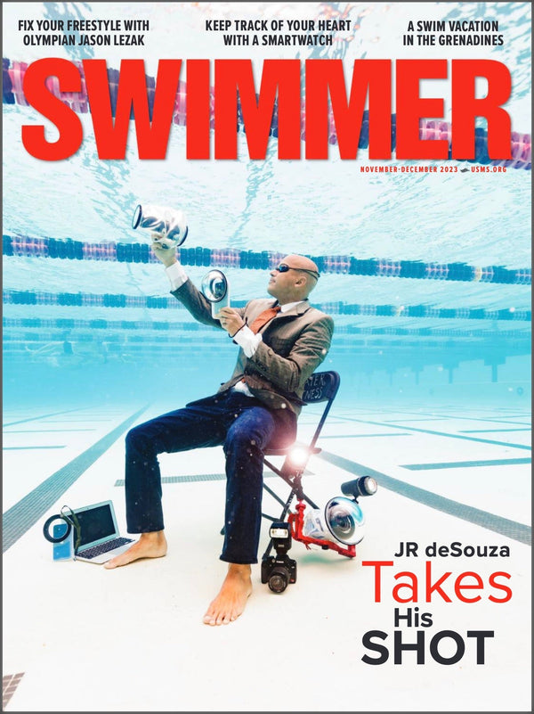SWIMMER Magazine cover featuring Outex co-founder and Olympic swimmer JR deSouza