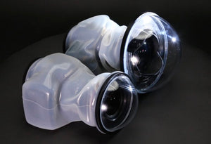 Outex Dome 120mm and Dome 180mm optical glass ports side by side with Pro Cover Regular 110