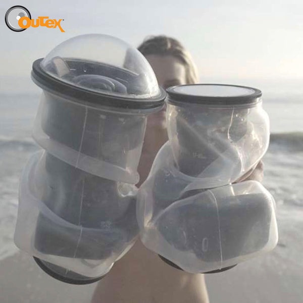 Outex Pro Kit with dome port and flat port side by side for underwater camera housing comparison