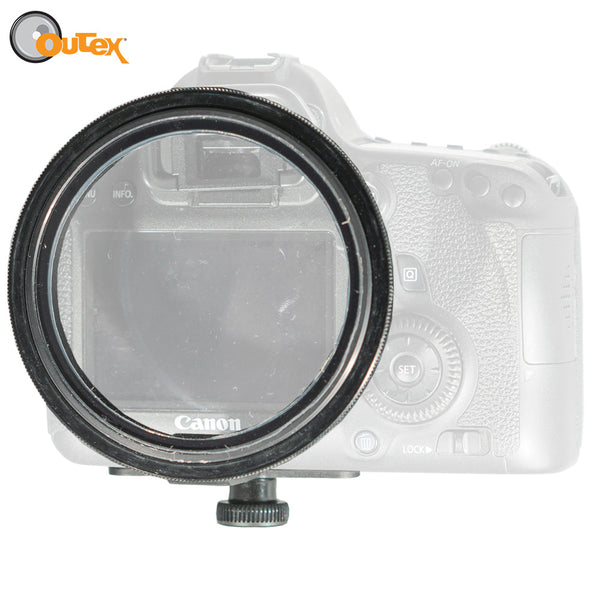 Outex Pro Kit rear glass assembly showing tripod-mounted option on underwater camera housing