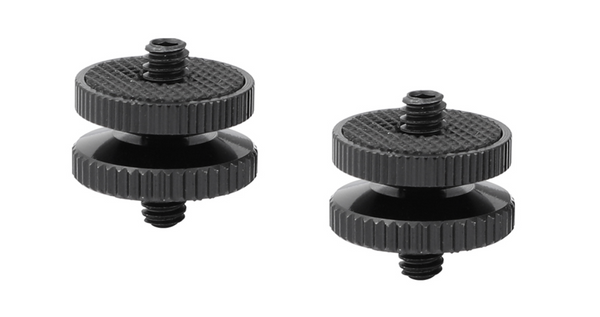 Set of two Outex Tripod Mount Camera Stabilizer Screws 1/4"-20, black metal with textured edges against a white background.