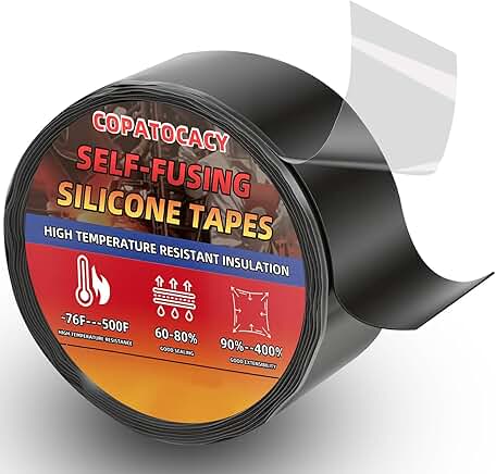 Roll of Copatocacy self-fusing silicone tape with label on a white background