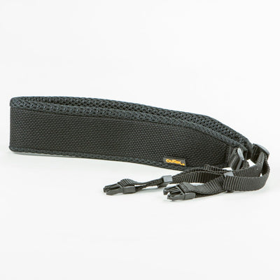 Black neck strap on a white background